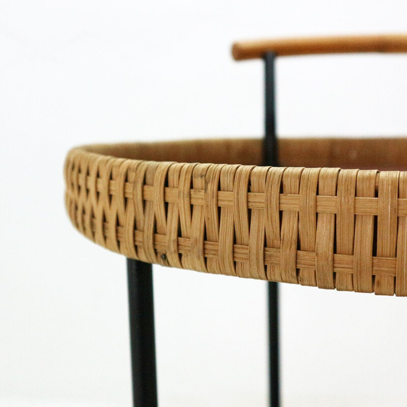 Vintage serving cart in teak and rattan from Germany 1950s