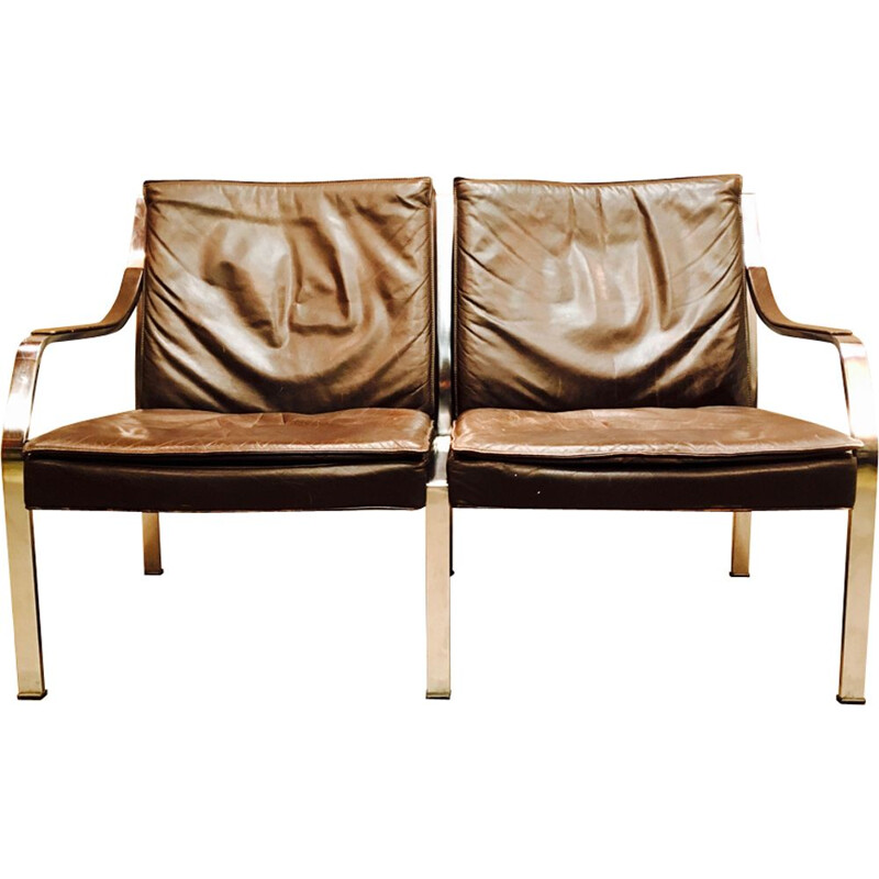 Canapé 2 places vintage en cuir brun par Walter Knoll