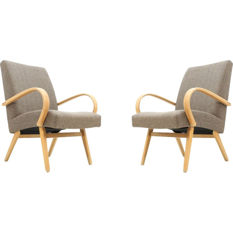 Set of 2 vintage grey armchairs by Jindřich Halabala