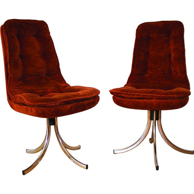 Set of 2 vintage swivel red armchairs by Gastone Rinaldi for Rima