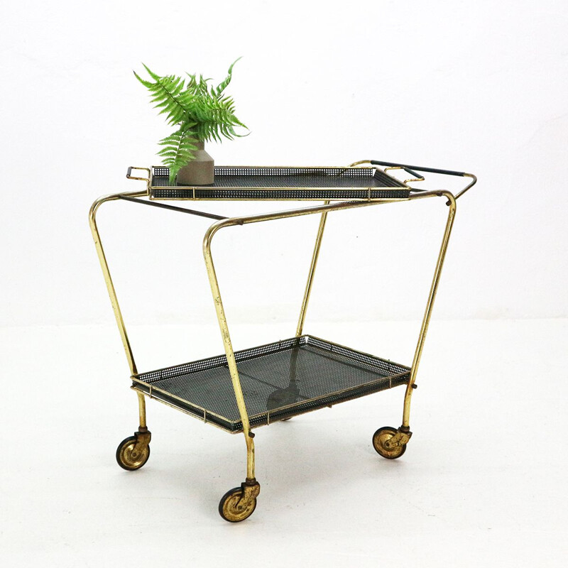 Vintage serving cart Mategot style in brass and metal 1950s