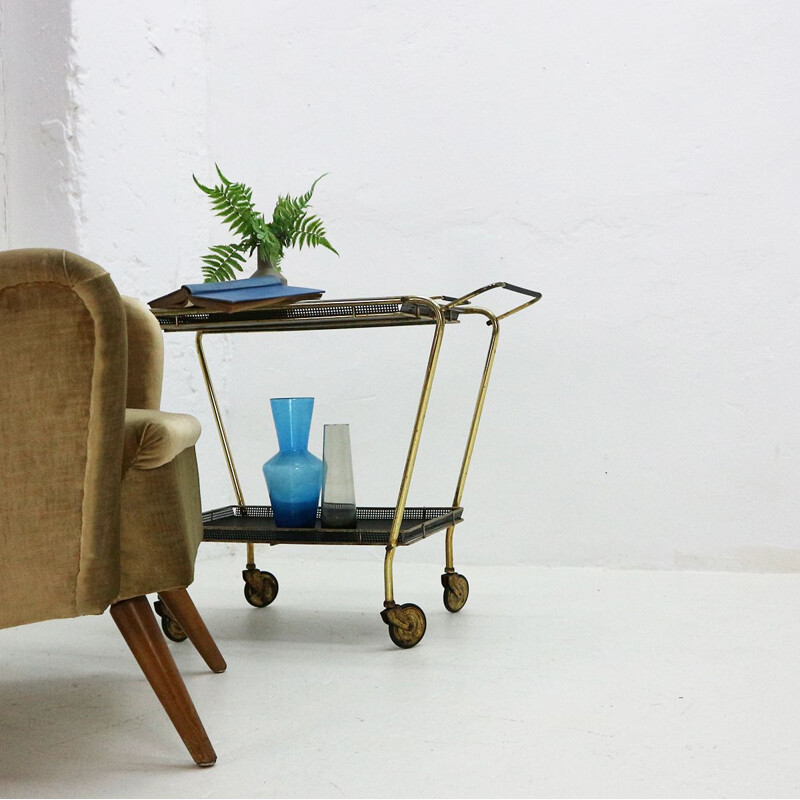 Vintage serving cart Mategot style in brass and metal 1950s