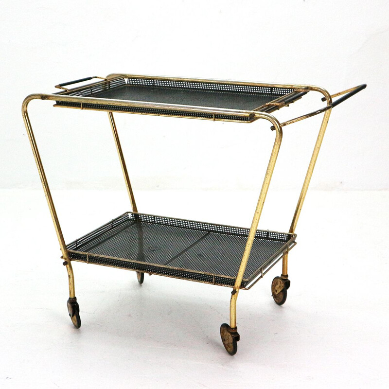 Vintage serving cart Mategot style in brass and metal 1950s