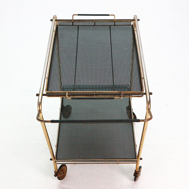 Vintage serving cart Mategot style in brass and metal 1950s