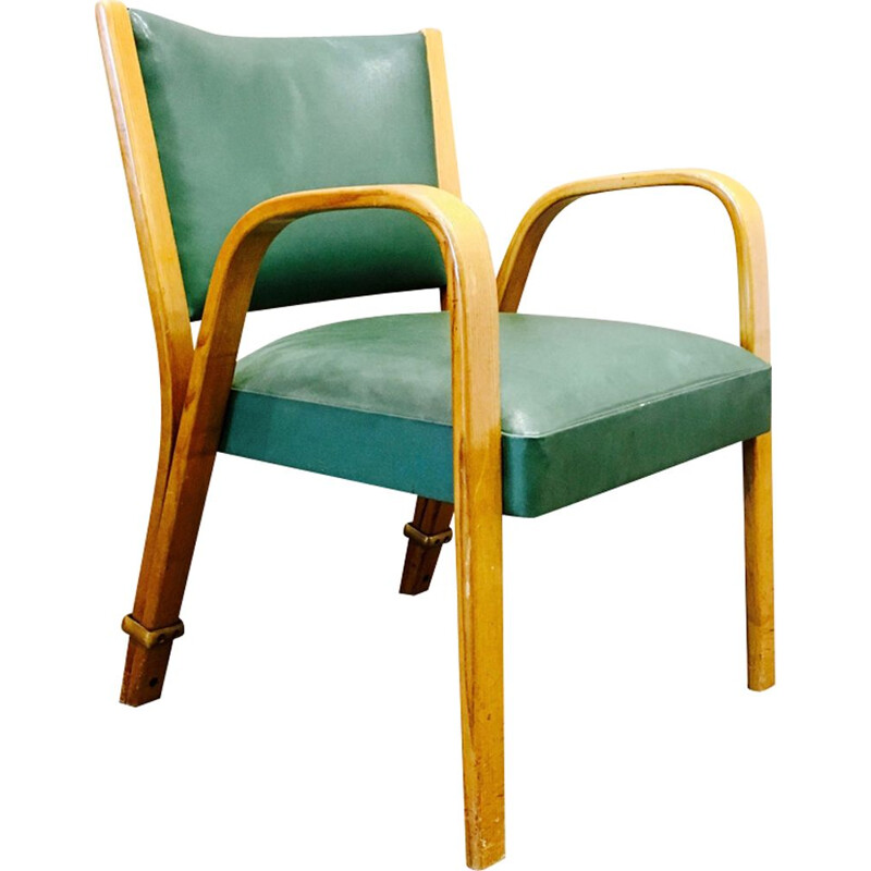 Vintage green armchair Blue Bow Wood by Steiner