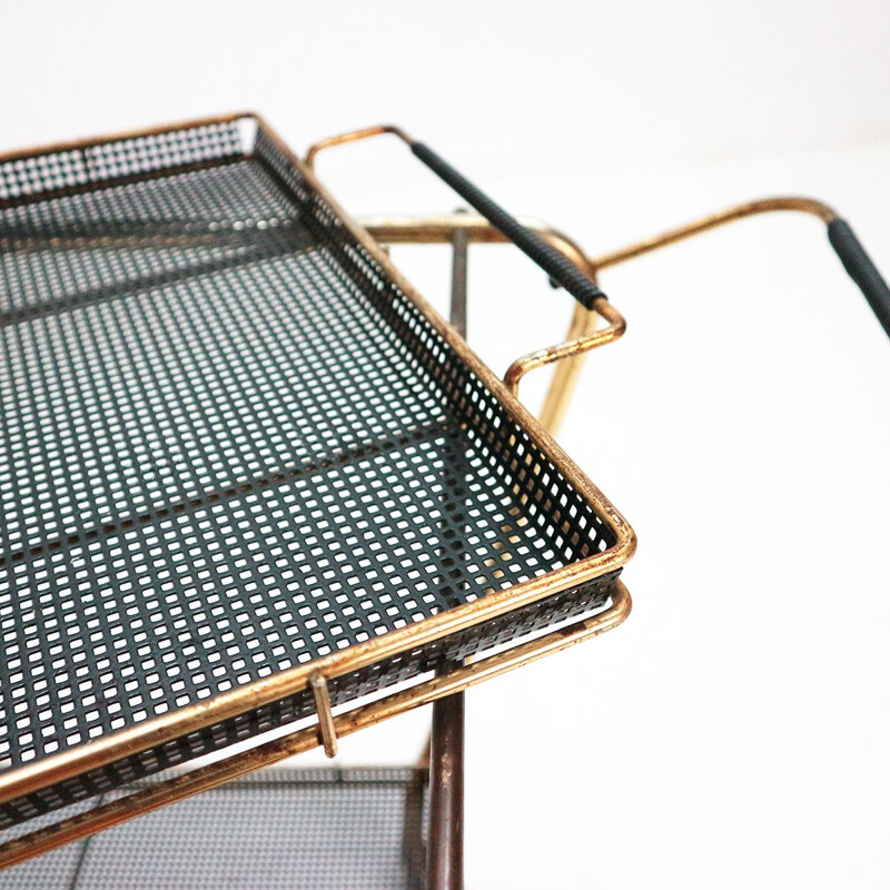 Vintage serving cart Mategot style in brass and metal 1950s