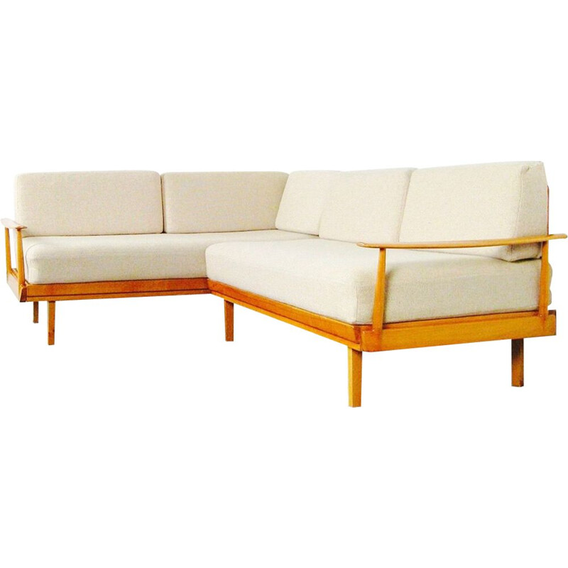 Vintage Scandinavian white sofa 5 seater