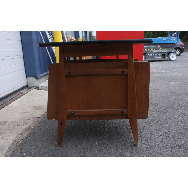 Vintage french desk made of oak and metal 1950