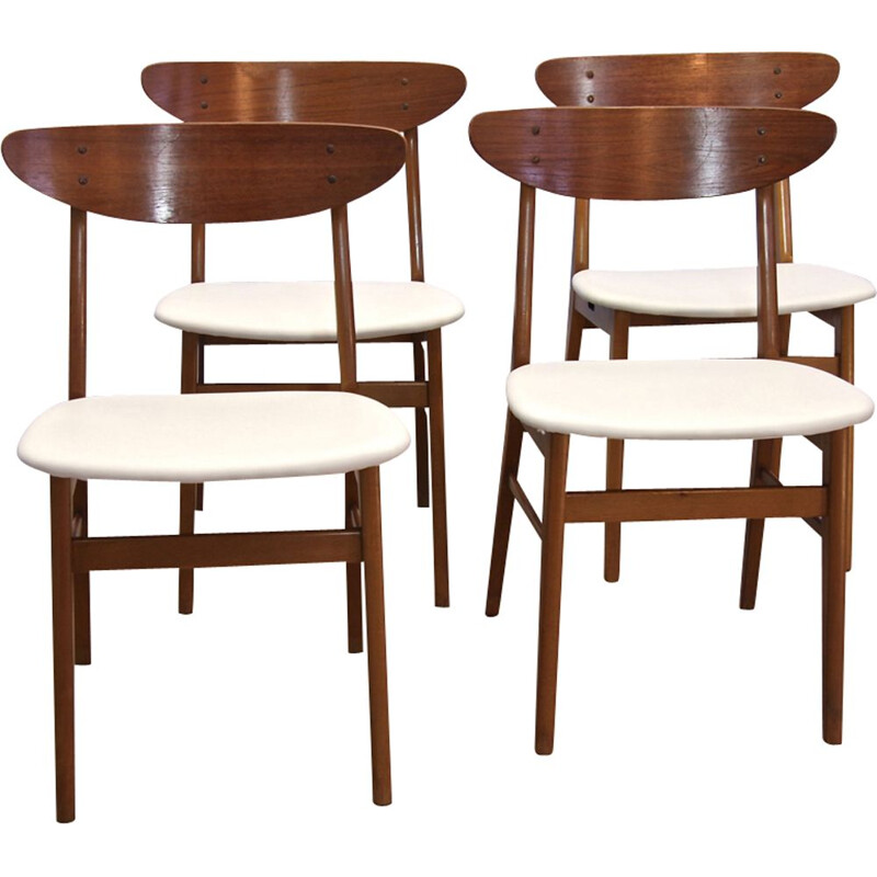 Suite de 4 chaises de salle à manger danoises blanches pour Farstrup
