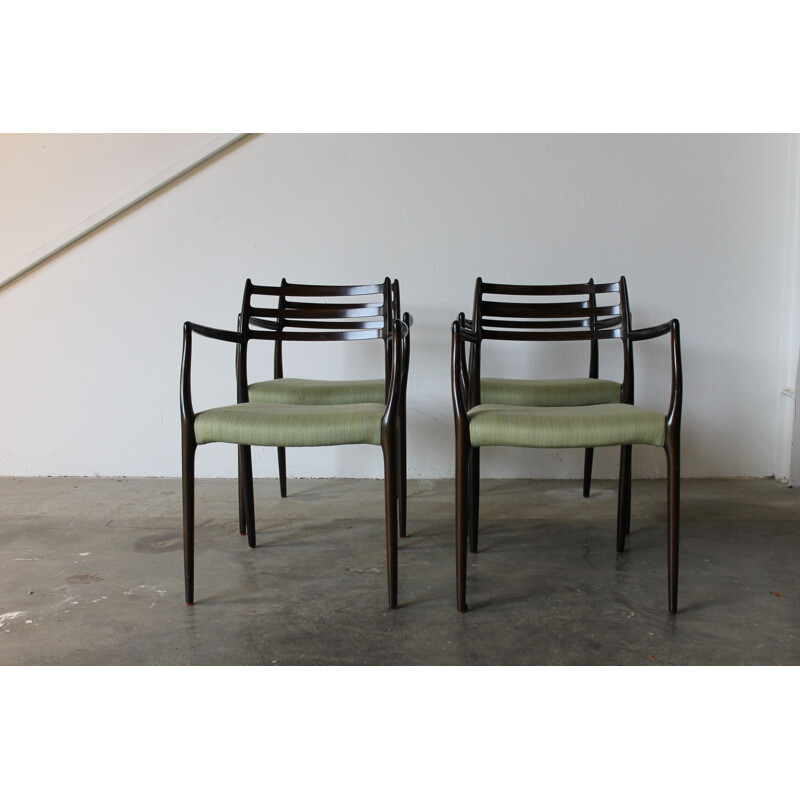 Set of 4 vintage green chairs model 62 by N.O Møller