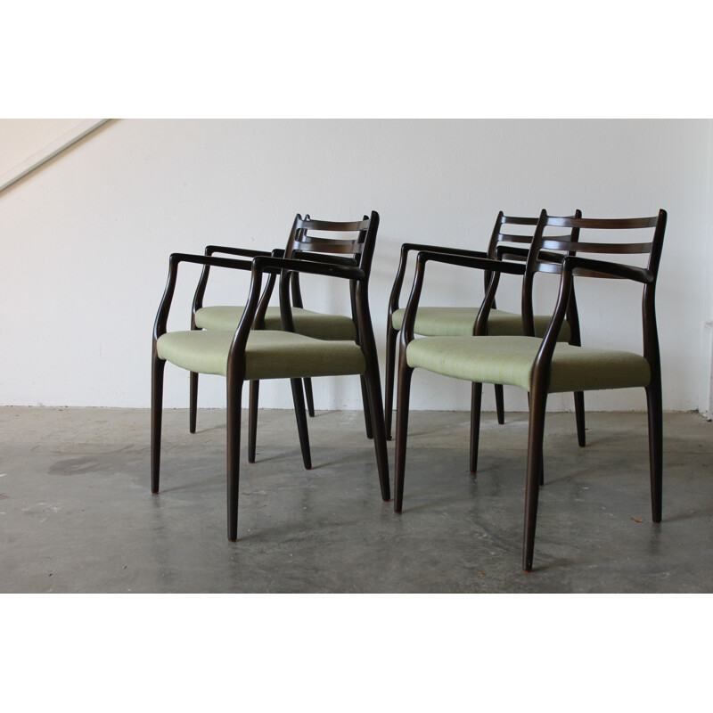 Set of 4 vintage green chairs model 62 by N.O Møller