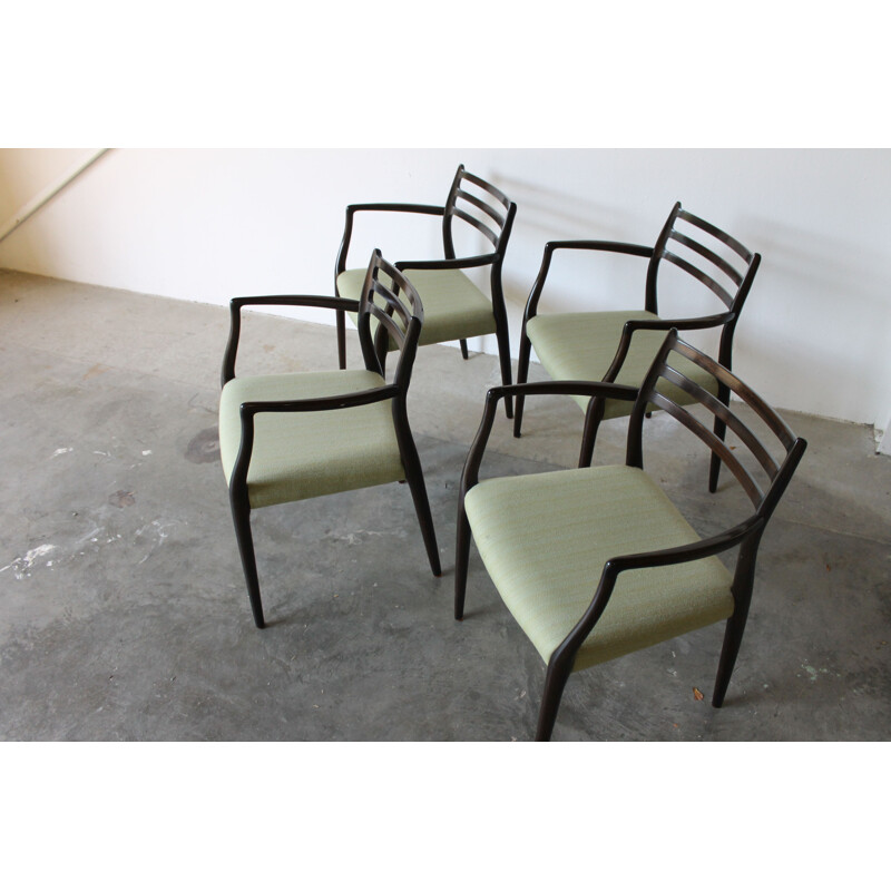 Set of 4 vintage green chairs model 62 by N.O Møller