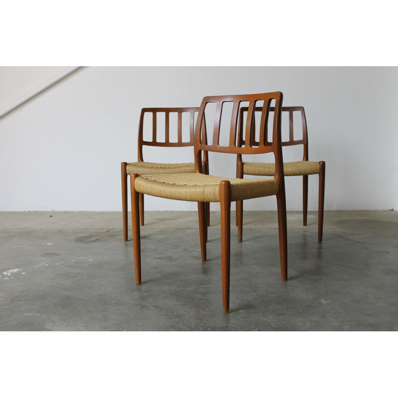 Set of 3 vintage teak chairs model 83 by N.O Møller