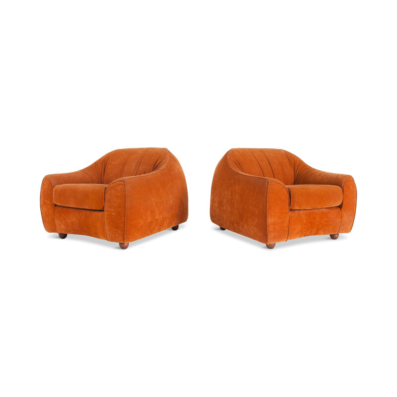 Vintage Italian armchair in orange suede