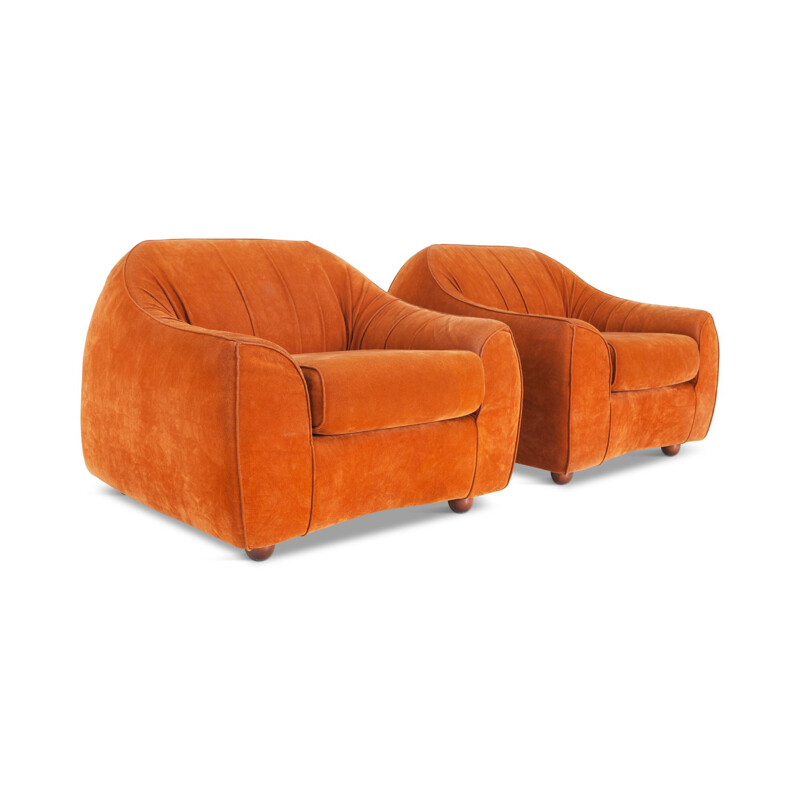 Vintage Italian armchair in orange suede