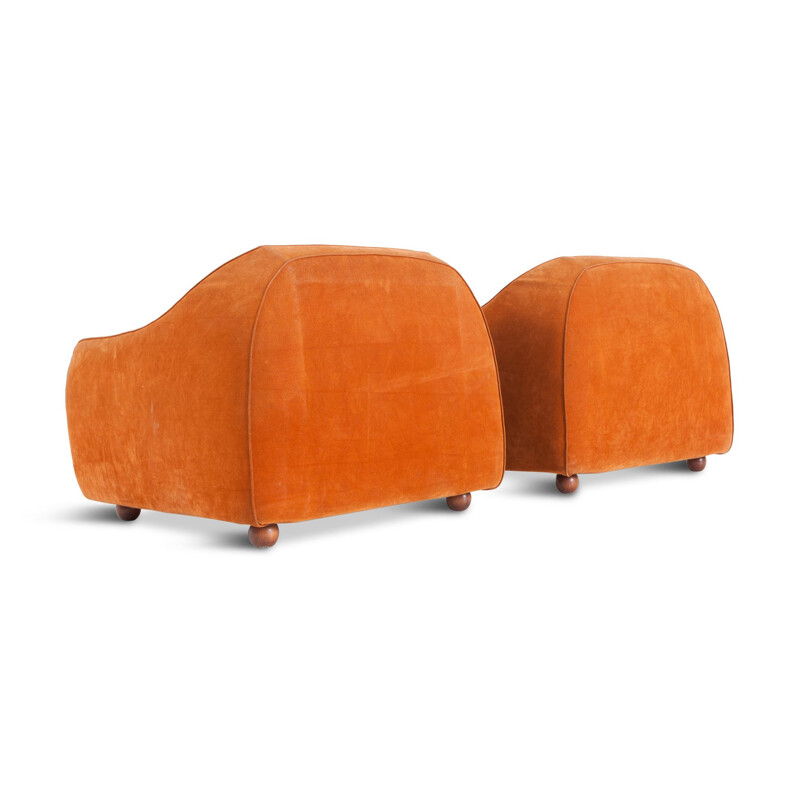 Vintage Italian armchair in orange suede