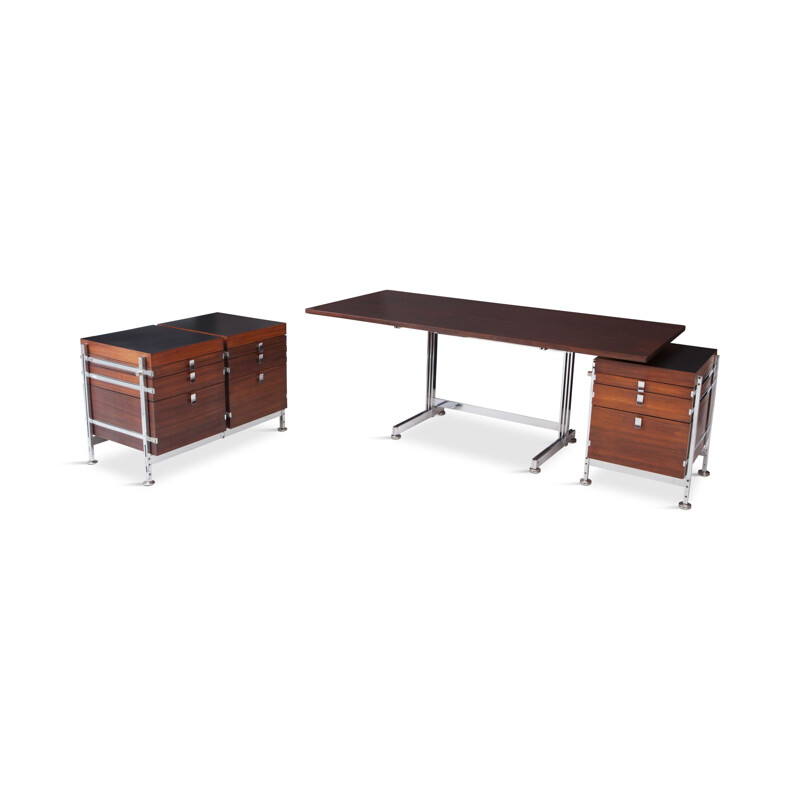 Bureau vintage en chrome et en acier plaqué par Jules Wabbes pour Mobilier Universel