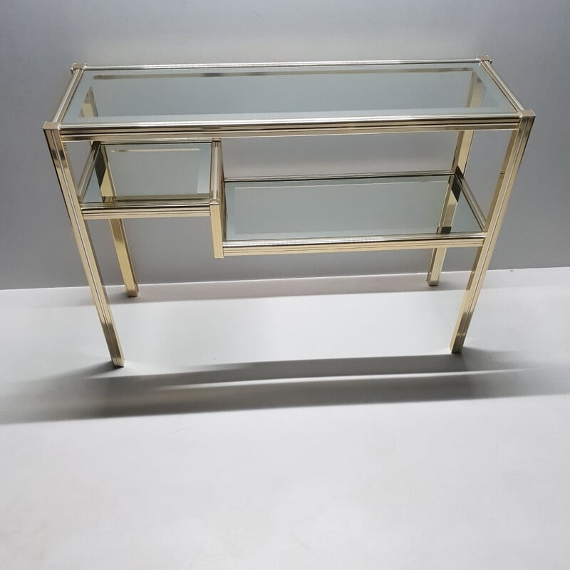 Vintage console table in metal and glass