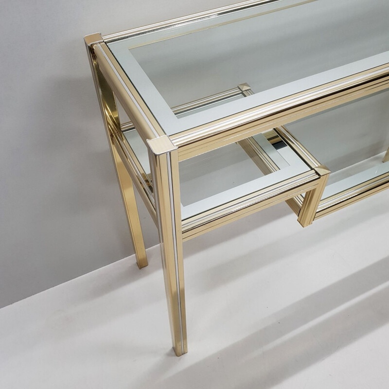 Vintage console table in metal and glass