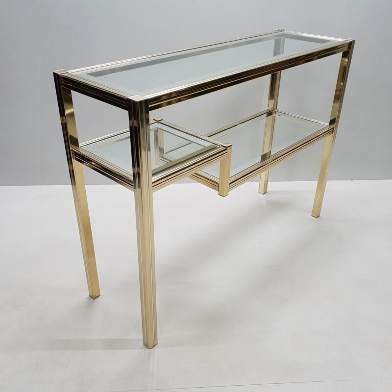 Vintage console table in metal and glass