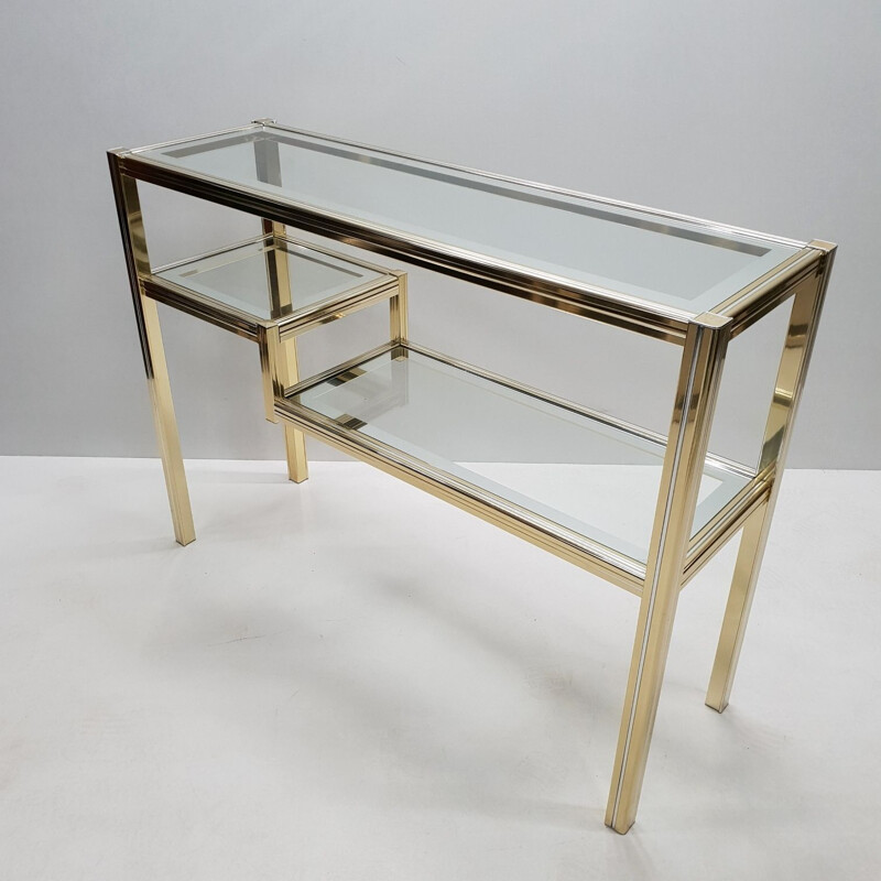Table de console vintage en métal et verre