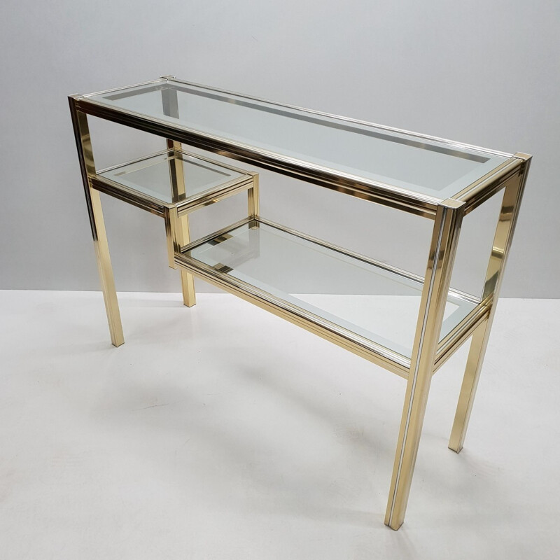 Vintage console table in metal and glass