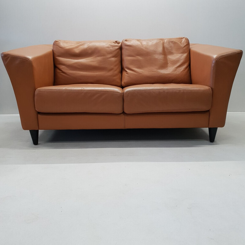 Vintage 2-seater sofa in leather by Molinari