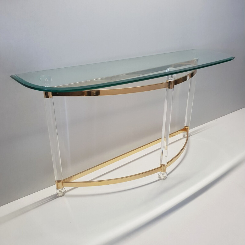 Vintage French console table in glass and lucite