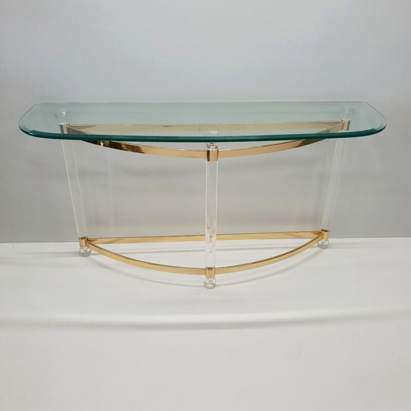 Vintage French console table in glass and lucite