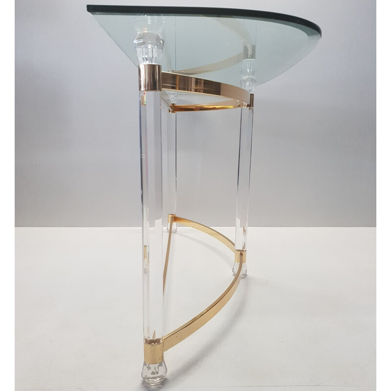 Vintage French console table in glass and lucite