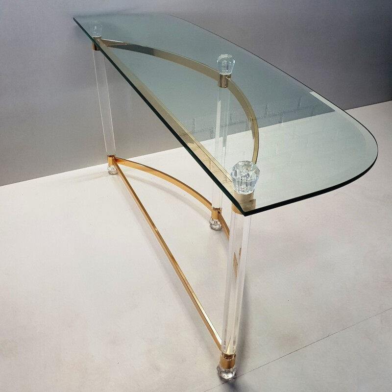 Vintage French console table in glass and lucite