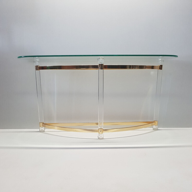 Vintage French console table in glass and lucite