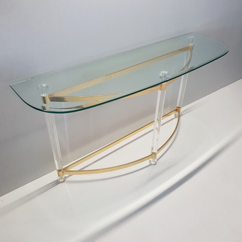 Vintage French console table in glass and lucite