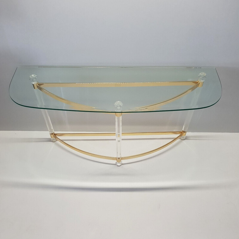 Vintage French console table in glass and lucite