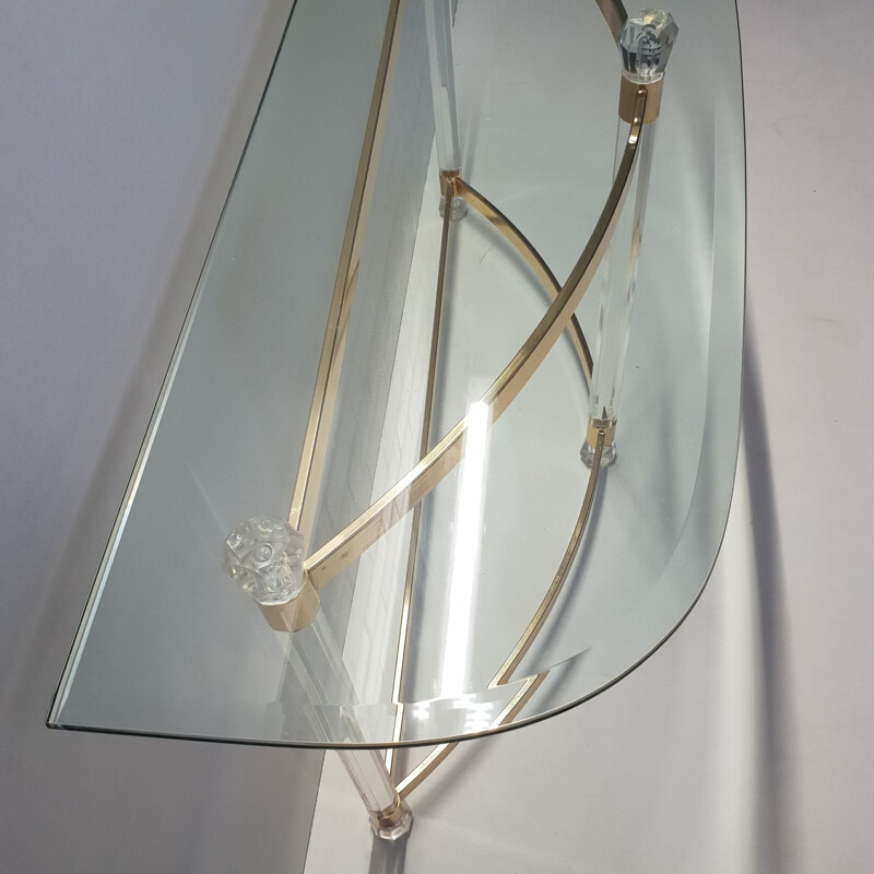 Vintage French console table in glass and lucite