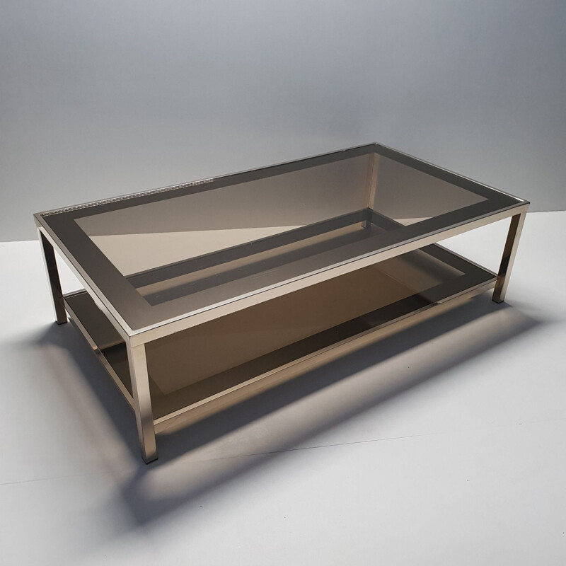 Vintage coffee table in smoked glass by Belgo Chrom