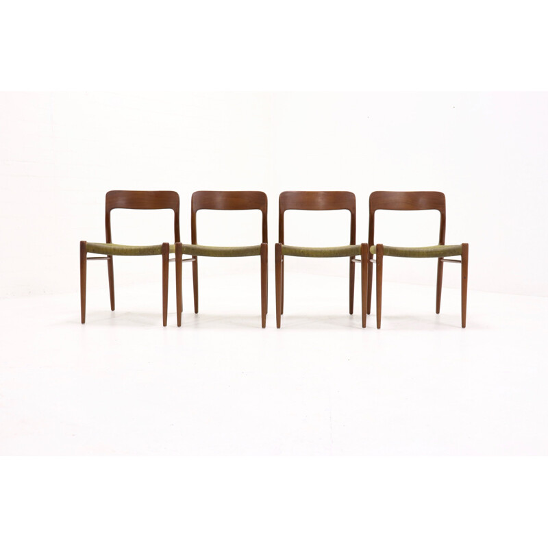 Set of 4 vintage dining chairs No. 75 in teak by N.O. Møller for JL Møller