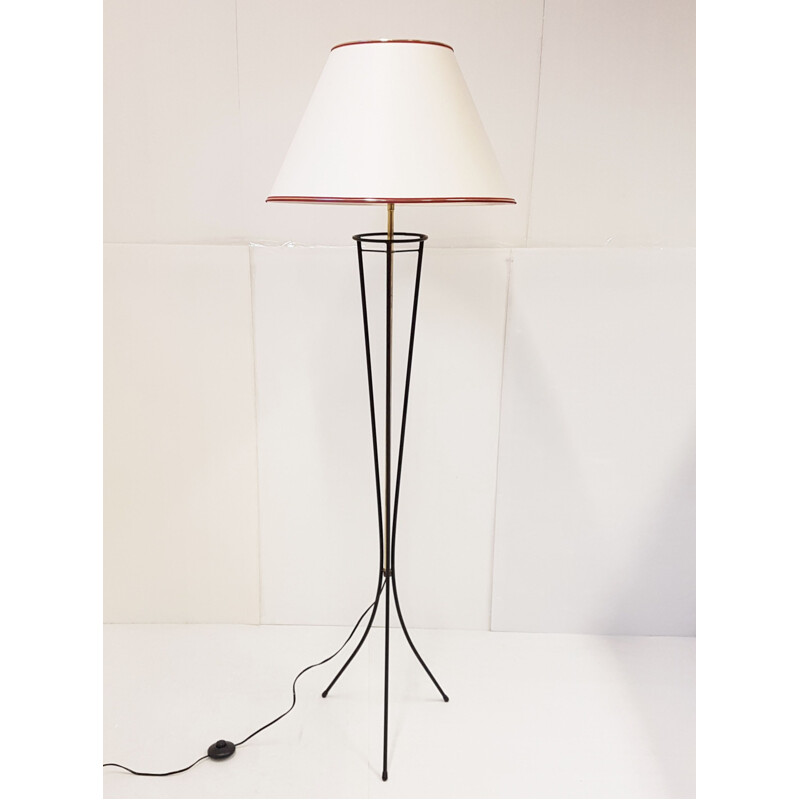 Vintage french floor lamp in steel and brass 1950