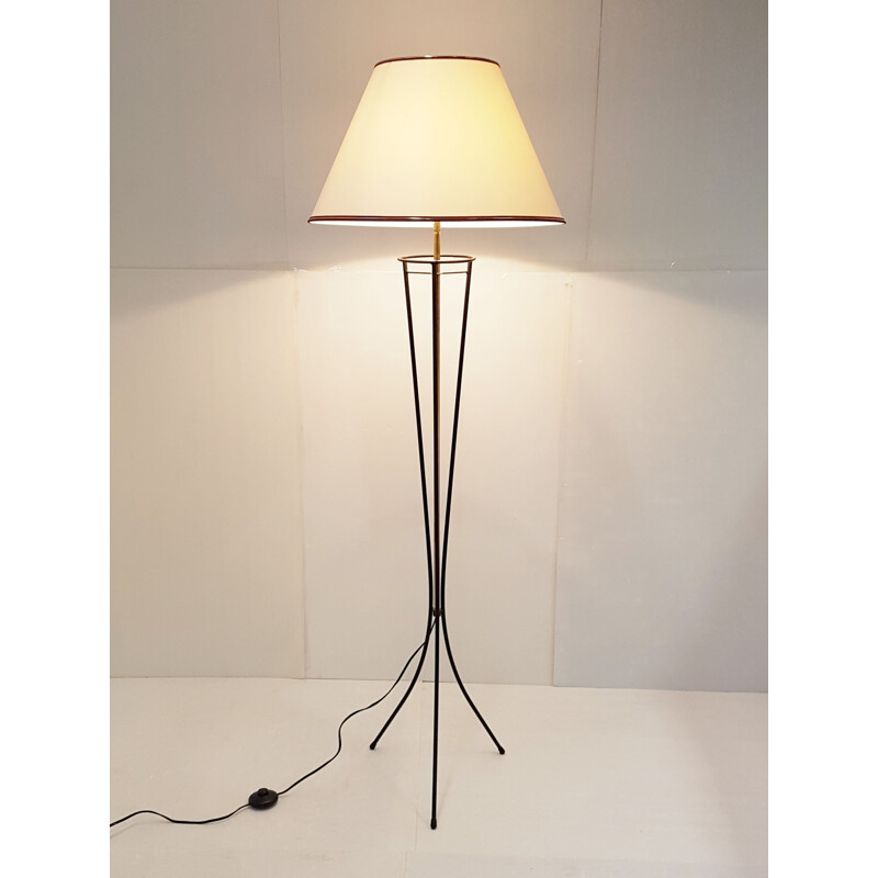 Vintage french floor lamp in steel and brass 1950