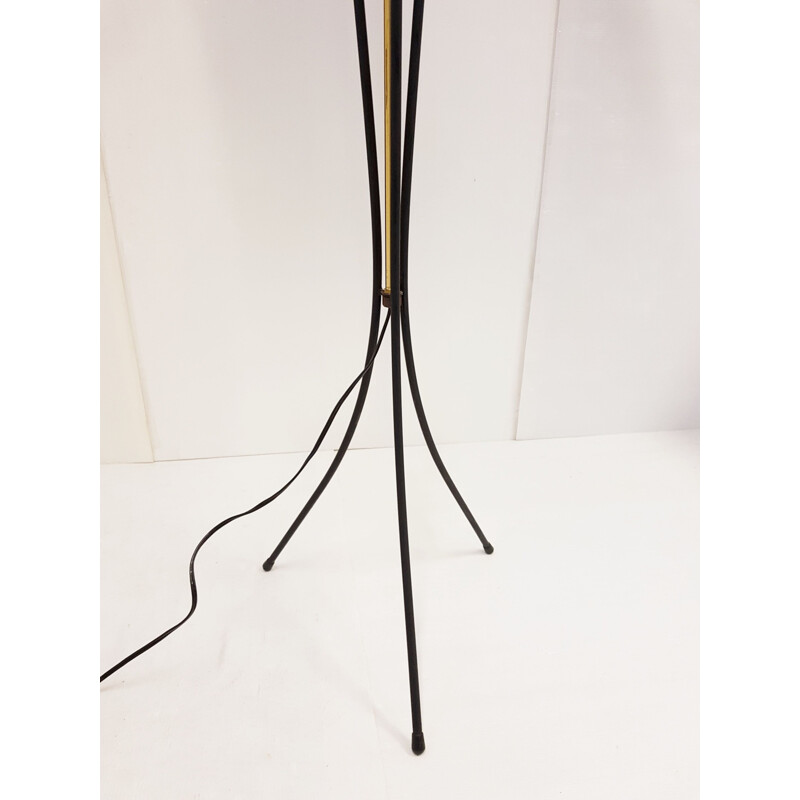 Vintage french floor lamp in steel and brass 1950