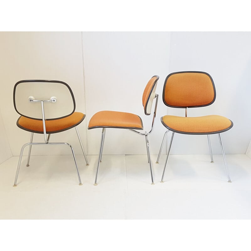 Set of 3 vintage orange Herman Miller Eames DCM chairs 1970