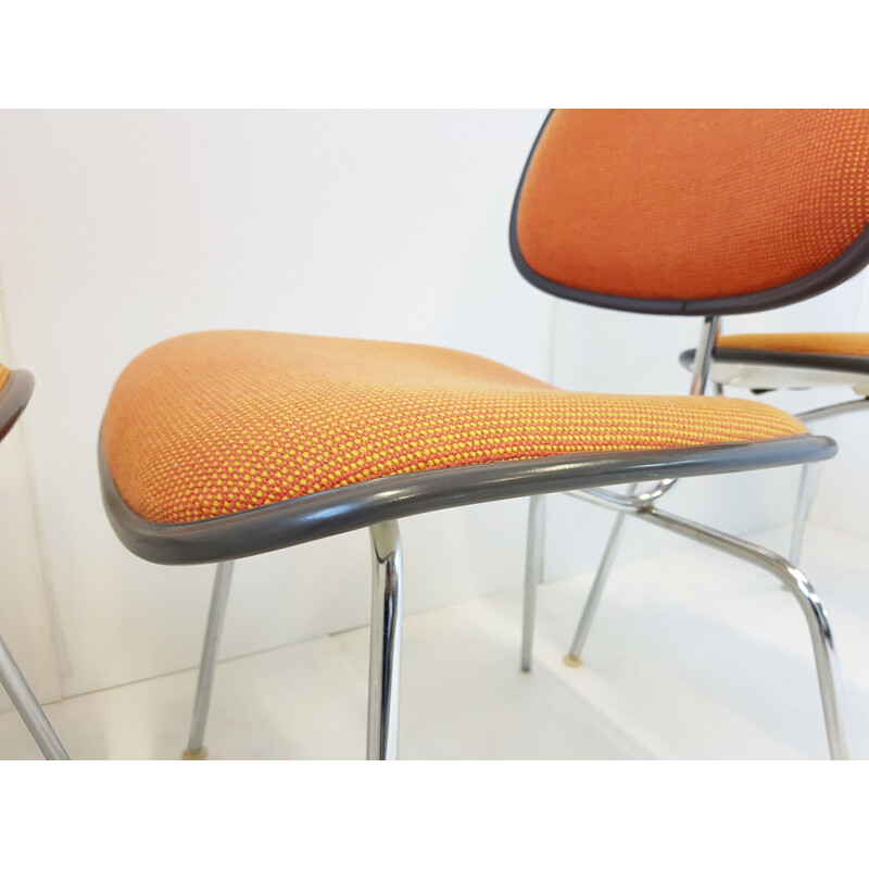 Set of 3 vintage orange Herman Miller Eames DCM chairs 1970