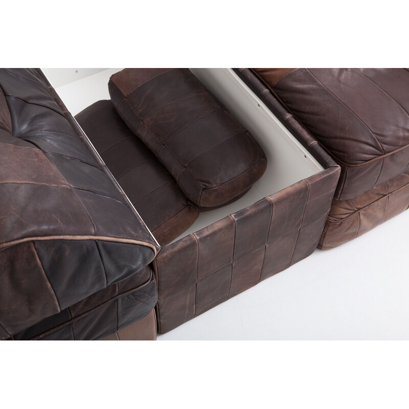 Vintage De Sede DS88 Modular Brown Leather Patchwork Sofa 1970