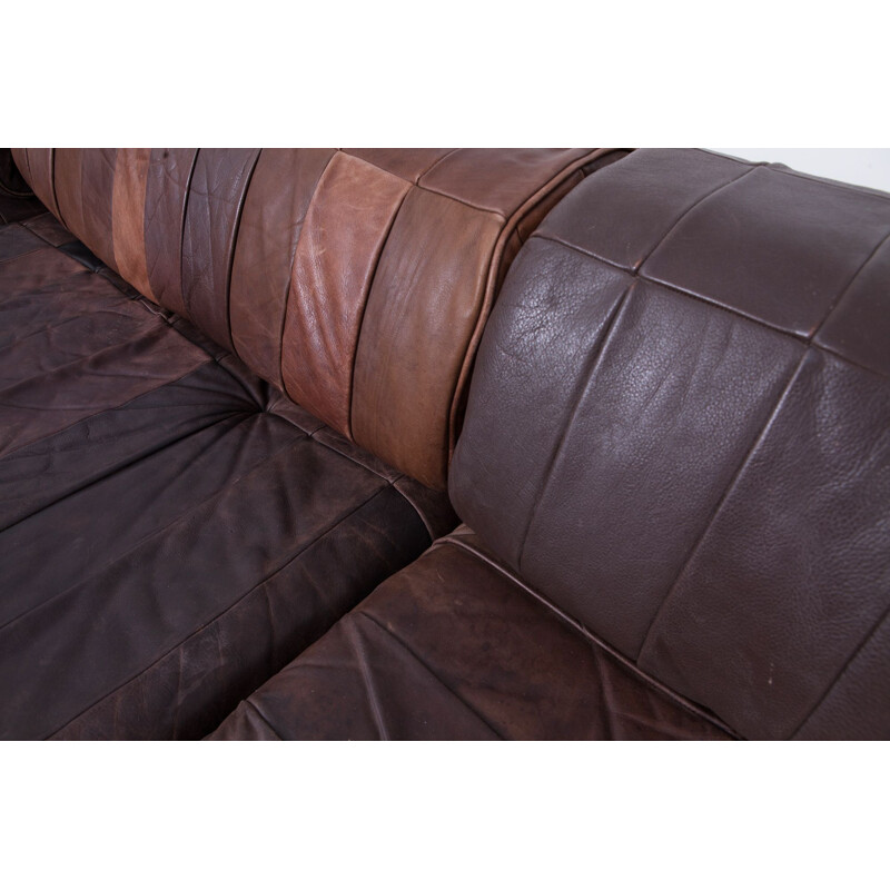 Vintage De Sede DS88 Modular Brown Leather Patchwork Sofa 1970