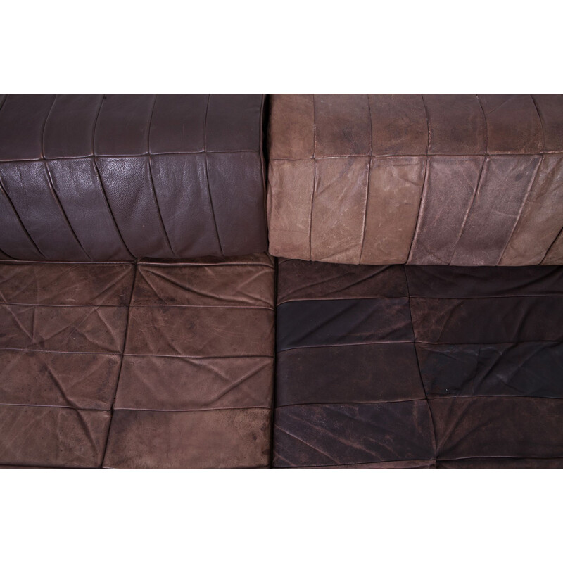 Vintage De Sede DS88 Modular Brown Leather Patchwork Sofa 1970