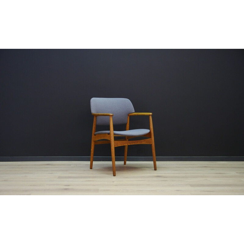 Vintage F.Hansen danish design oak and fabric armchair 1970