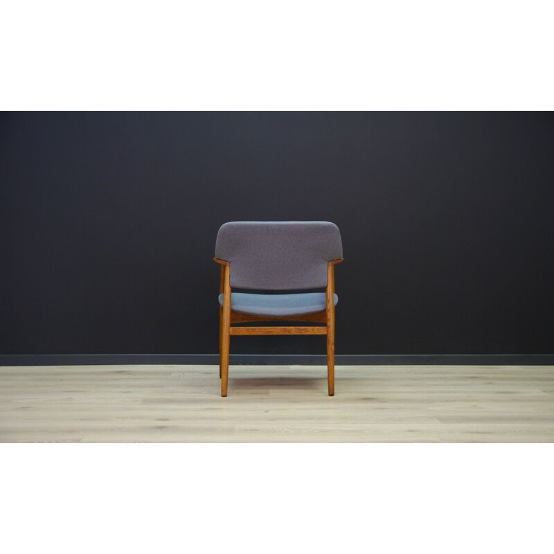 Fauteuil vintage danois  F.Hansen en chêne et tissu 1970