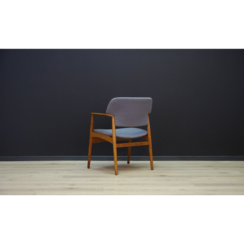 Fauteuil vintage danois  F.Hansen en chêne et tissu 1970