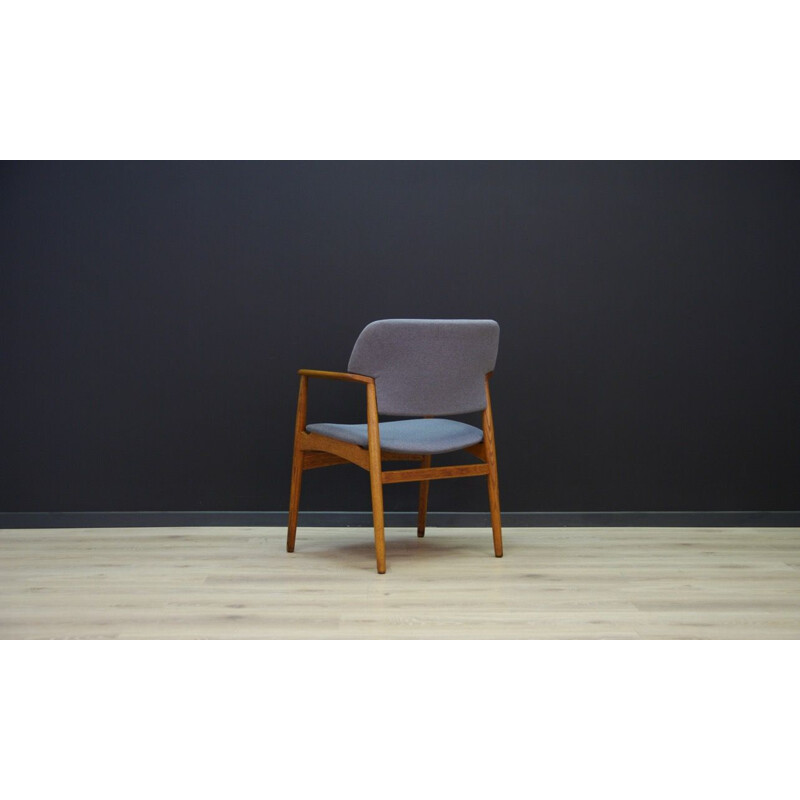 Vintage F.Hansen danish design oak and fabric armchair 1970