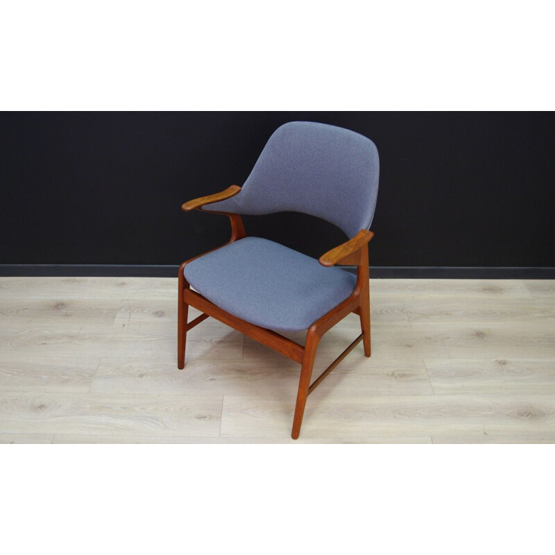 Chaise à repas vintage danoise en tissu gris et teck 1970